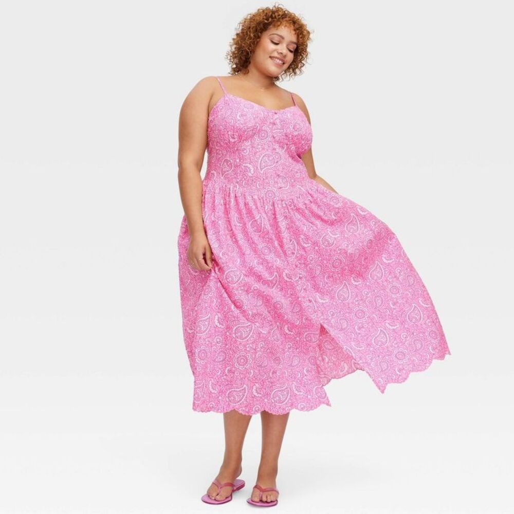 Open Box - Roller Rabbit - Women's Paisley Floral Drop Waist Midi  Pink - Picture 3 of 4
